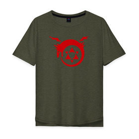 Мужская футболка хлопок Oversize с принтом Уроборос, гомункул. в Тюмени, 100% хлопок | свободный крой, круглый ворот, “спинка” длиннее передней части | Тематика изображения на принте: алчемист | гомункул | символ уробороса из стального алхимика.fullmetal | уроборос