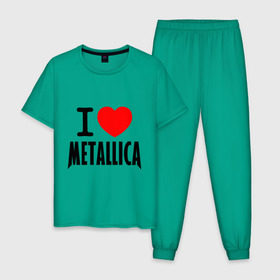 Мужская пижама хлопок с принтом I love Metallica в Тюмени, 100% хлопок | брюки и футболка прямого кроя, без карманов, на брюках мягкая резинка на поясе и по низу штанин
 | металлика