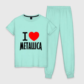 Женская пижама хлопок с принтом I love Metallica в Тюмени, 100% хлопок | брюки и футболка прямого кроя, без карманов, на брюках мягкая резинка на поясе и по низу штанин | металлика