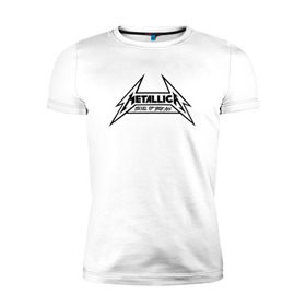 Мужская футболка премиум с принтом Metallica logo в Тюмени, 92% хлопок, 8% лайкра | приталенный силуэт, круглый вырез ворота, длина до линии бедра, короткий рукав | металлика