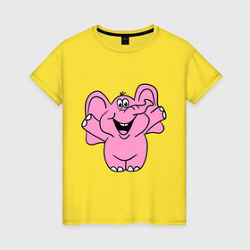 Женская футболка хлопок с принтом Розовый слон в Тюмени, 100% хлопок | прямой крой, круглый вырез горловины, длина до линии бедер, слегка спущенное плечо | слон