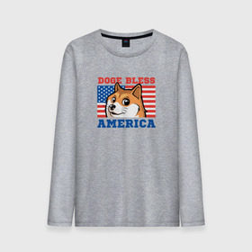 Мужской лонгслив хлопок с принтом Doge bless America в Тюмени, 100% хлопок |  | Тематика изображения на принте: dog | mem | америка | лайка | собака | сша