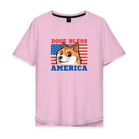 Мужская футболка хлопок Oversize с принтом Doge bless America в Тюмени, 100% хлопок | свободный крой, круглый ворот, “спинка” длиннее передней части | Тематика изображения на принте: dog | mem | америка | лайка | собака | сша