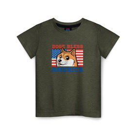 Детская футболка хлопок с принтом Doge bless America в Тюмени, 100% хлопок | круглый вырез горловины, полуприлегающий силуэт, длина до линии бедер | dog | mem | америка | лайка | собака | сша