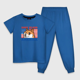 Детская пижама хлопок с принтом Doge bless America в Тюмени, 100% хлопок |  брюки и футболка прямого кроя, без карманов, на брюках мягкая резинка на поясе и по низу штанин
 | Тематика изображения на принте: dog | mem | америка | лайка | собака | сша