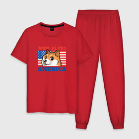Мужская пижама хлопок с принтом Doge bless America в Тюмени, 100% хлопок | брюки и футболка прямого кроя, без карманов, на брюках мягкая резинка на поясе и по низу штанин
 | Тематика изображения на принте: dog | mem | америка | лайка | собака | сша
