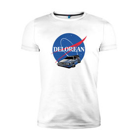 Мужская футболка премиум с принтом Delorean space в Тюмени, 92% хлопок, 8% лайкра | приталенный силуэт, круглый вырез ворота, длина до линии бедра, короткий рукав | delorean | космос | наса