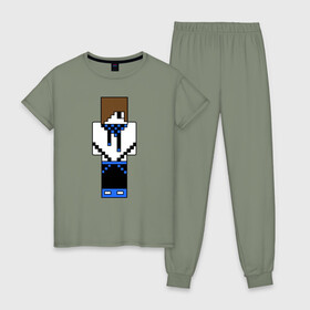 Женская пижама хлопок с принтом Лололошка майнкрафт в Тюмени, 100% хлопок | брюки и футболка прямого кроя, без карманов, на брюках мягкая резинка на поясе и по низу штанин | лололошка