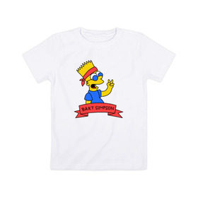 Детская футболка хлопок с принтом Барт Симпсон - Мир в Тюмени, 100% хлопок | круглый вырез горловины, полуприлегающий силуэт, длина до линии бедер | Тематика изображения на принте: bart simpson | барт | мир | симпсоны