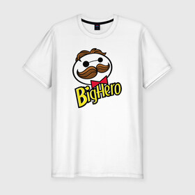 Мужская футболка премиум с принтом Big Hero в Тюмени, 92% хлопок, 8% лайкра | приталенный силуэт, круглый вырез ворота, длина до линии бедра, короткий рукав | Тематика изображения на принте: baymax | антибрэнд | бэймакc | чипсы