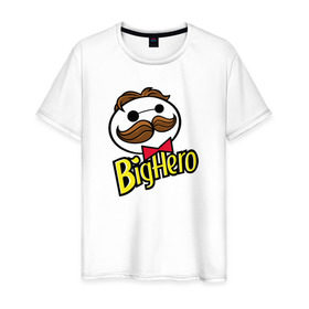 Мужская футболка хлопок с принтом Big Hero в Тюмени, 100% хлопок | прямой крой, круглый вырез горловины, длина до линии бедер, слегка спущенное плечо. | Тематика изображения на принте: baymax | антибрэнд | бэймакc | чипсы
