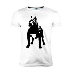 Мужская футболка премиум с принтом Собака боксер в Тюмени, 92% хлопок, 8% лайкра | приталенный силуэт, круглый вырез ворота, длина до линии бедра, короткий рукав | Тематика изображения на принте: боксер | животные | собака