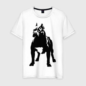 Мужская футболка хлопок с принтом Собака боксер в Тюмени, 100% хлопок | прямой крой, круглый вырез горловины, длина до линии бедер, слегка спущенное плечо. | Тематика изображения на принте: боксер | животные | собака