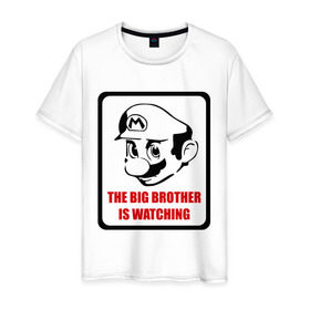 Мужская футболка хлопок с принтом Mario Big Brother в Тюмени, 100% хлопок | прямой крой, круглый вырез горловины, длина до линии бедер, слегка спущенное плечо. | Тематика изображения на принте: марио