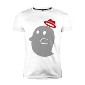 Мужская футболка премиум с принтом Приведение в шляпе в Тюмени, 92% хлопок, 8% лайкра | приталенный силуэт, круглый вырез ворота, длина до линии бедра, короткий рукав | приведение