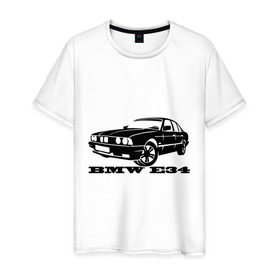 Мужская футболка хлопок с принтом BMW e34 5 series в Тюмени, 100% хлопок | прямой крой, круглый вырез горловины, длина до линии бедер, слегка спущенное плечо. | bmw | e34 | бмв