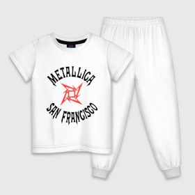 Детская пижама хлопок с принтом Metallica (San Francisco) в Тюмени, 100% хлопок |  брюки и футболка прямого кроя, без карманов, на брюках мягкая резинка на поясе и по низу штанин
 | Тематика изображения на принте: metallica | san francisco