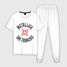 Мужская пижама хлопок с принтом Metallica (San Francisco) в Тюмени, 100% хлопок | брюки и футболка прямого кроя, без карманов, на брюках мягкая резинка на поясе и по низу штанин
 | metallica | san francisco