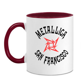 Кружка двухцветная с принтом Metallica (San Francisco) в Тюмени, керамика | объем — 330 мл, диаметр — 80 мм. Цветная ручка и кайма сверху, в некоторых цветах — вся внутренняя часть | metallica | san francisco