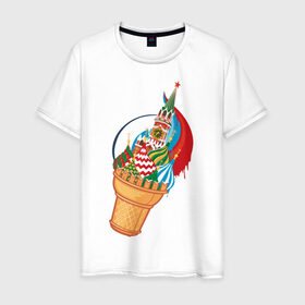 Мужская футболка хлопок с принтом Кремль в Тюмени, 100% хлопок | прямой крой, круглый вырез горловины, длина до линии бедер, слегка спущенное плечо. | кремль | мороженое | москва | собор