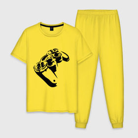 Мужская пижама хлопок с принтом Геймпад (Джойстик) в Тюмени, 100% хлопок | брюки и футболка прямого кроя, без карманов, на брюках мягкая резинка на поясе и по низу штанин
 | Тематика изображения на принте: джойстик