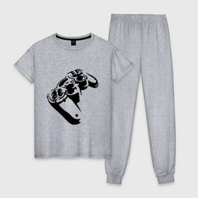 Женская пижама хлопок с принтом Геймпад (Джойстик) в Тюмени, 100% хлопок | брюки и футболка прямого кроя, без карманов, на брюках мягкая резинка на поясе и по низу штанин | джойстик