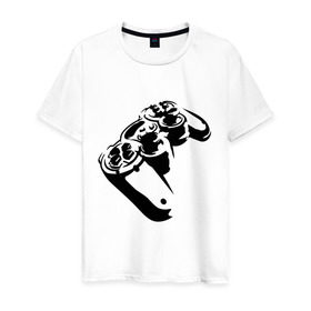 Мужская футболка хлопок с принтом Геймпад (Джойстик) в Тюмени, 100% хлопок | прямой крой, круглый вырез горловины, длина до линии бедер, слегка спущенное плечо. | Тематика изображения на принте: джойстик