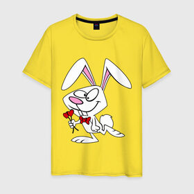 Мужская футболка хлопок с принтом Влюбленные зайцы в Тюмени, 100% хлопок | прямой крой, круглый вырез горловины, длина до линии бедер, слегка спущенное плечо. | Тематика изображения на принте: влюбленный | заяц | любовь