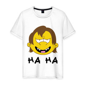 Мужская футболка хлопок с принтом ha ha в Тюмени, 100% хлопок | прямой крой, круглый вырез горловины, длина до линии бедер, слегка спущенное плечо. | simpsons | симпсоны | хаха