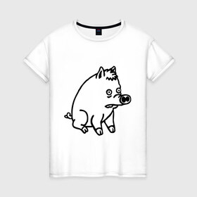 Женская футболка хлопок с принтом pig в Тюмени, 100% хлопок | прямой крой, круглый вырез горловины, длина до линии бедер, слегка спущенное плечо | pig | свинья