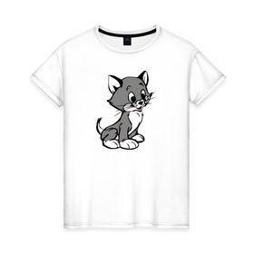 Женская футболка хлопок с принтом Котёнок в Тюмени, 100% хлопок | прямой крой, круглый вырез горловины, длина до линии бедер, слегка спущенное плечо | 