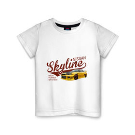 Детская футболка хлопок с принтом Nissan Skyline в Тюмени, 100% хлопок | круглый вырез горловины, полуприлегающий силуэт, длина до линии бедер | Тематика изображения на принте: nissan skyline | авто | автомобилистам | водителям | машина | ниссан | ретро | тачка
