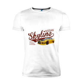 Мужская футболка премиум с принтом Nissan Skyline в Тюмени, 92% хлопок, 8% лайкра | приталенный силуэт, круглый вырез ворота, длина до линии бедра, короткий рукав | nissan skyline | авто | автомобилистам | водителям | машина | ниссан | ретро | тачка