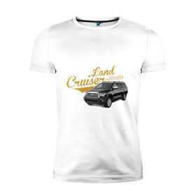 Мужская футболка премиум с принтом Toyota Land Cruiser в Тюмени, 92% хлопок, 8% лайкра | приталенный силуэт, круглый вырез ворота, длина до линии бедра, короткий рукав | toyota land cruiser | авто | автомобилистам | водителям | машина | ретро | тачка