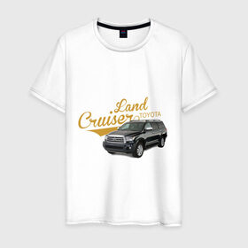 Мужская футболка хлопок с принтом Toyota Land Cruiser в Тюмени, 100% хлопок | прямой крой, круглый вырез горловины, длина до линии бедер, слегка спущенное плечо. | toyota land cruiser | авто | автомобилистам | водителям | машина | ретро | тачка