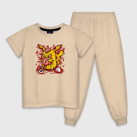 Детская пижама хлопок с принтом Пикачу зомби в Тюмени, 100% хлопок |  брюки и футболка прямого кроя, без карманов, на брюках мягкая резинка на поясе и по низу штанин
 | zombie | кровь | моzг | пикачу