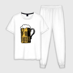 Мужская пижама хлопок с принтом Пивко в Тюмени, 100% хлопок | брюки и футболка прямого кроя, без карманов, на брюках мягкая резинка на поясе и по низу штанин
 | кружка