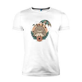 Мужская футболка премиум с принтом Smile Totoro в Тюмени, 92% хлопок, 8% лайкра | приталенный силуэт, круглый вырез ворота, длина до линии бедра, короткий рукав | Тематика изображения на принте: anime | тоторо | улыбка | япония