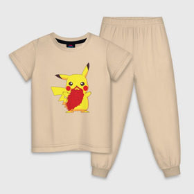 Детская пижама хлопок с принтом Пикачу с бородой в Тюмени, 100% хлопок |  брюки и футболка прямого кроя, без карманов, на брюках мягкая резинка на поясе и по низу штанин
 | pokemon | пикачу