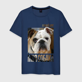 Мужская футболка хлопок с принтом Английский бульдог в Тюмени, 100% хлопок | прямой крой, круглый вырез горловины, длина до линии бедер, слегка спущенное плечо. | Тематика изображения на принте: drug | английский бульдог | порода | собака