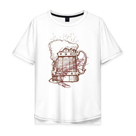 Мужская футболка хлопок Oversize с принтом Пиво с креветкой в Тюмени, 100% хлопок | свободный крой, круглый ворот, “спинка” длиннее передней части | Тематика изображения на принте: 