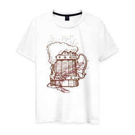 Мужская футболка хлопок с принтом Пиво с креветкой в Тюмени, 100% хлопок | прямой крой, круглый вырез горловины, длина до линии бедер, слегка спущенное плечо. | 
