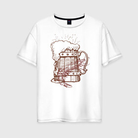 Женская футболка хлопок Oversize с принтом Пиво с креветкой в Тюмени, 100% хлопок | свободный крой, круглый ворот, спущенный рукав, длина до линии бедер
 | 
