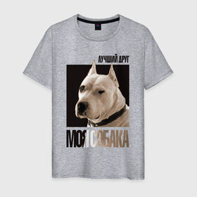 Мужская футболка хлопок с принтом Аргентинский дог в Тюмени, 100% хлопок | прямой крой, круглый вырез горловины, длина до линии бедер, слегка спущенное плечо. | drug | аргентинский дог | порода | собака