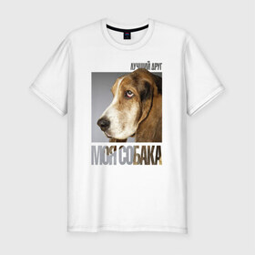 Мужская футболка премиум с принтом Бассет-хаунд в Тюмени, 92% хлопок, 8% лайкра | приталенный силуэт, круглый вырез ворота, длина до линии бедра, короткий рукав | drug | бассет хаунд | порода | собака