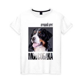 Женская футболка хлопок с принтом Бернский зенненхунд в Тюмени, 100% хлопок | прямой крой, круглый вырез горловины, длина до линии бедер, слегка спущенное плечо | drug | бернский зенненхунд | порода | собака