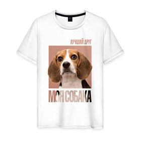 Мужская футболка хлопок с принтом Бигль в Тюмени, 100% хлопок | прямой крой, круглый вырез горловины, длина до линии бедер, слегка спущенное плечо. | drug | бигль | порода | собака