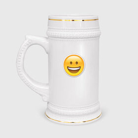 Кружка пивная с принтом Смайл улыбающийся в Тюмени,  керамика (Материал выдерживает высокую температуру, стоит избегать резкого перепада температур) |  объем 630 мл | media | позитив