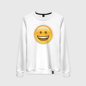 Женский свитшот хлопок с принтом Смайл улыбающийся в Тюмени, 100% хлопок | прямой крой, круглый вырез, на манжетах и по низу широкая трикотажная резинка  | media | позитив