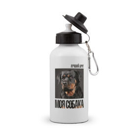 Бутылка спортивная с принтом Ротвейлер в Тюмени, металл | емкость — 500 мл, в комплекте две пластиковые крышки и карабин для крепления | drug | порода | собака